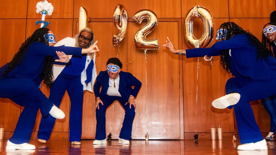 Members of Zeta Phi Beta at a new member presentation